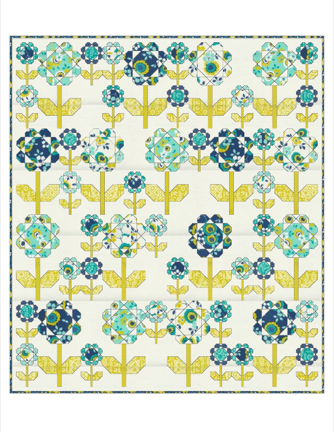 Country Garden quilt in its original teal and chartreuse fabrics